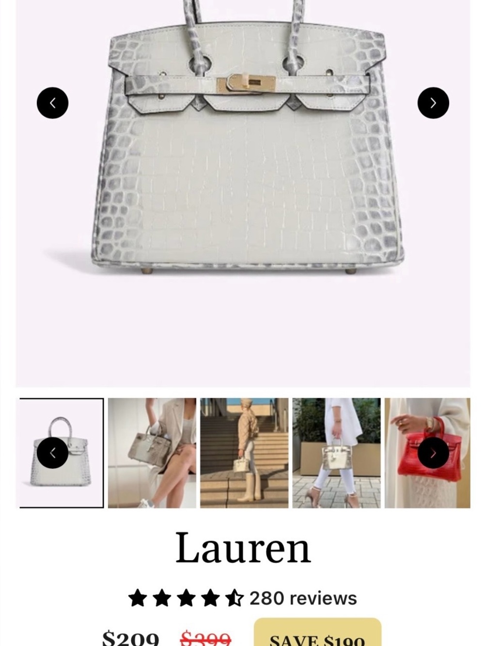 Lauren Croc-Embossed Top-Handle Bag in White